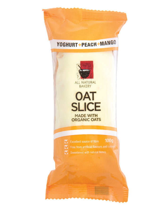 All Natural Bakery Organic Oat Slice Yoghurt, Peach & Mango 14 x 100g - Fine Food Direct
