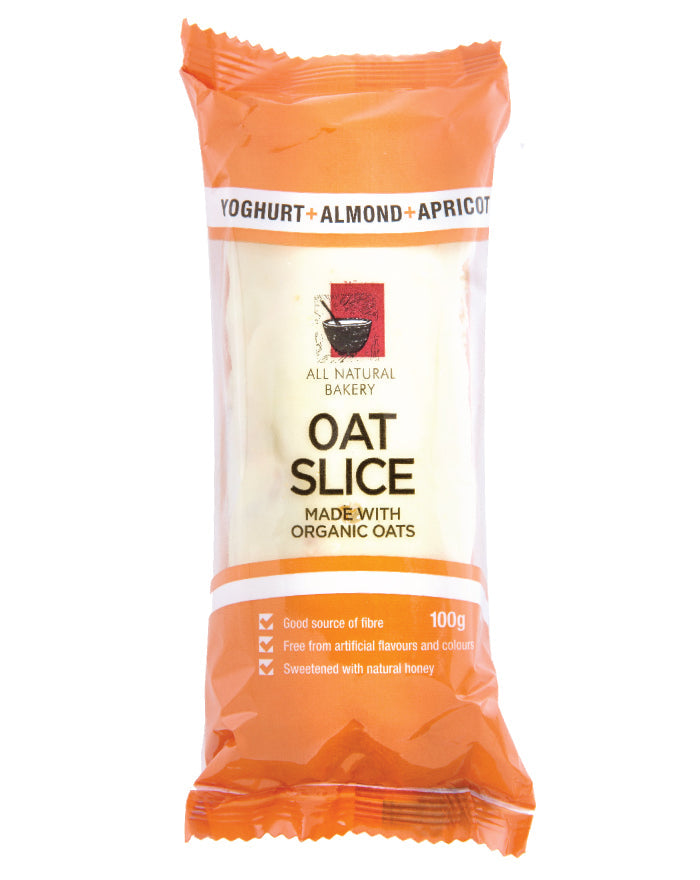 All Natural Bakery Organic Oat Slice Yoghurt Almond & Apricot 14 x 100g - Fine Food Direct