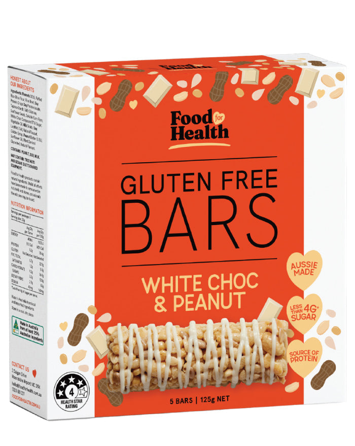 Food for Health Gluten Free Bars White Choc & Peanut 125g