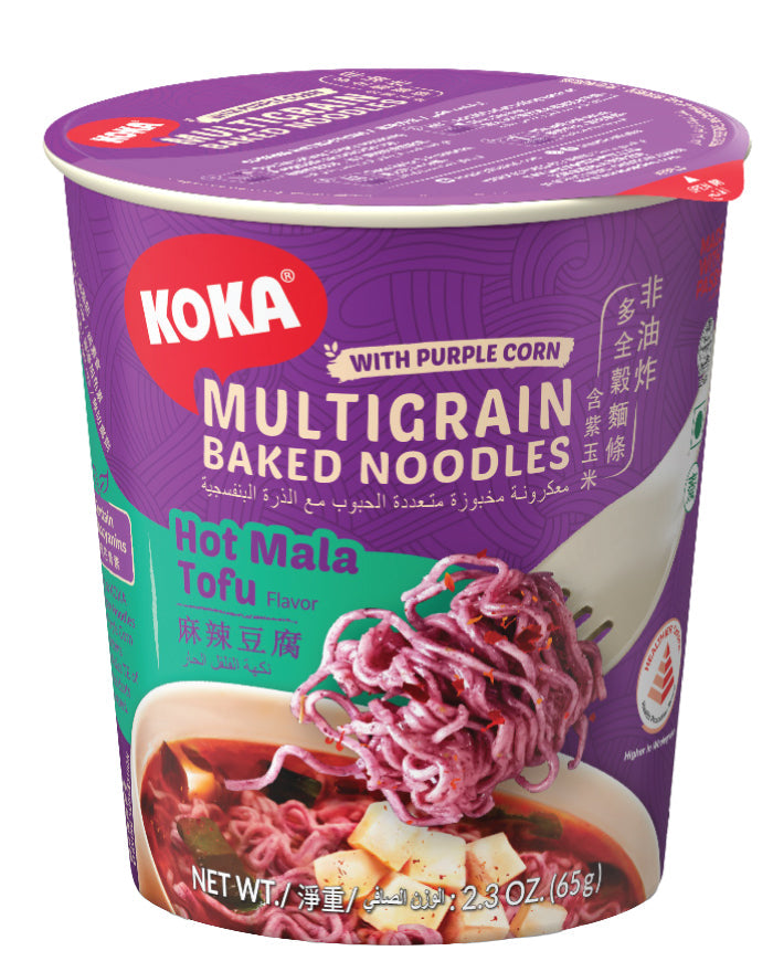 KOKA Baked Multigrain w. Purple Corn Cup Noodles Hot Mala Tofu 65g