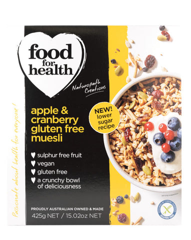 Food for Health Apple & Cranbery Gluten Free Muesli 425g - Fine Food Direct