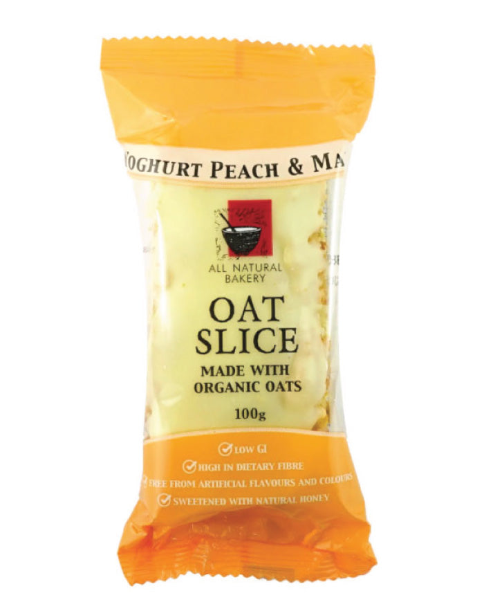 All Natural Bakery Organic Oat Slice Yoghurt, Peach & Mango 14 x 100g - Fine Food Direct