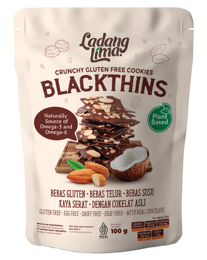 Ladang Lima Blackthins Chocolate Coconut & Almond Thins 100g