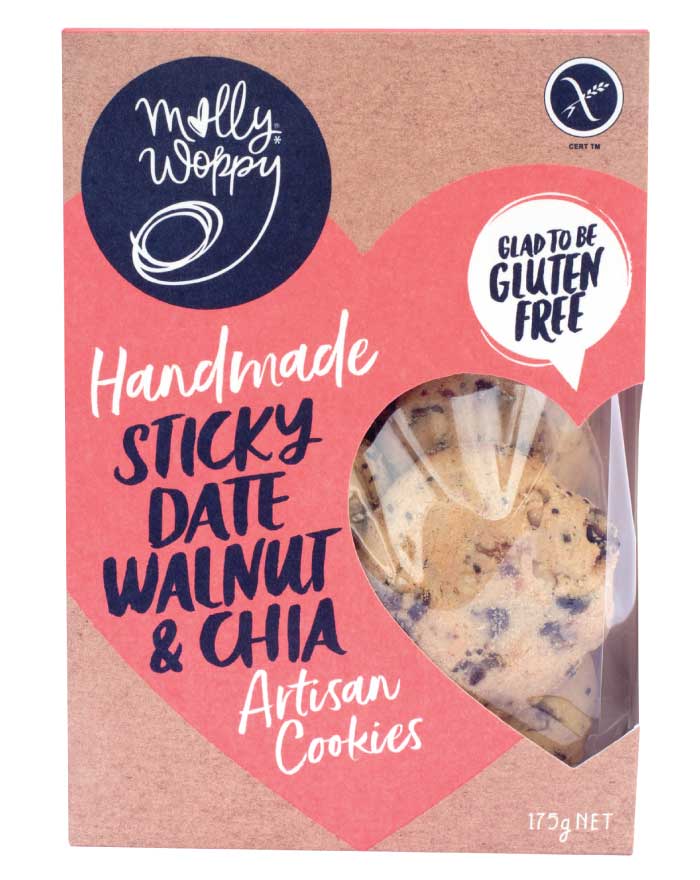Molly Woppy Artisan Cookies Sticky Date, Walnut and Chia 175g - Fine Food Direct