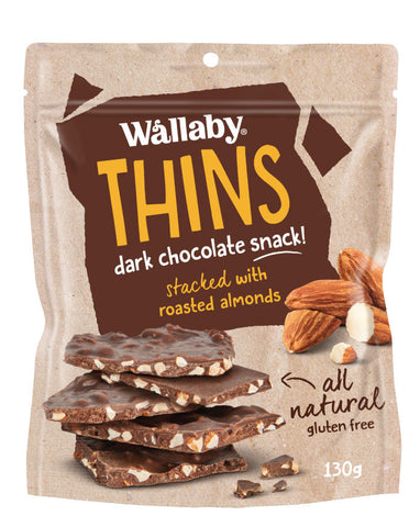 Wallaby Thins Dark Chocolate Almond 130g - Fine Food Direct